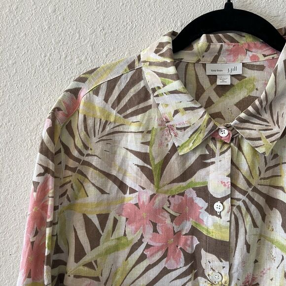 J. Jill Love Linen Shirt Blouse Button Down Size XL P Long Sleeve Floral Print - Picture 4 of 14